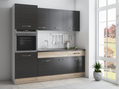 Bucatarie Sofia 200 cm, wenge / sonoma, blat termic wenge, corp cuptor incorporabil