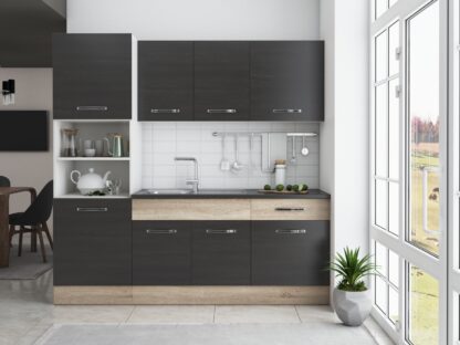 Bucatarie Sofia 200 cm, wenge / sonoma, blat termic wenge, corp cuptor incorporabil - imagine 3