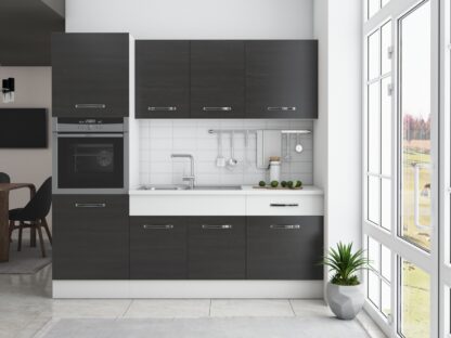 Bucatarie Sofia 200 cm, wenge / alb, blat termic alb, corp cuptor incorporabil - imagine 2