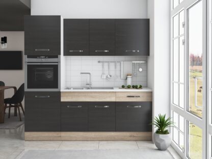 Bucatarie Sofia 200 cm, wenge / sonoma, blat termic alb, corp cuptor incorporabil - imagine 2