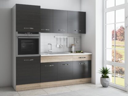 Bucatarie Sofia 200 cm, wenge / sonoma, blat termic alb, corp cuptor incorporabil