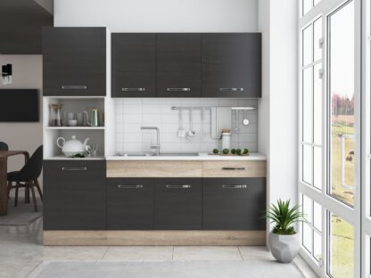 Bucatarie Sofia 200 cm, wenge / sonoma, blat termic alb, corp cuptor incorporabil - imagine 3
