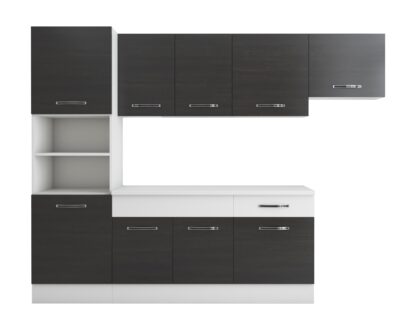 Bucatarie Sofia 260 cm, wenge / alb, blat termic alb, corp cuptor incorporabil - imagine 6