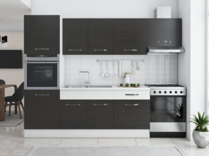 Bucatarie Sofia 260 cm, wenge / alb, blat termic alb, corp cuptor incorporabil - imagine 2