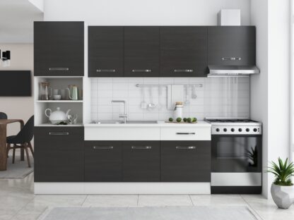 Bucatarie Sofia 260 cm, wenge / alb, blat termic alb, corp cuptor incorporabil - imagine 3