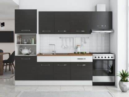 Bucatarie Sofia 260 cm, wenge / alb, blat termic nuc, corp cuptor incorporabil - imagine 3