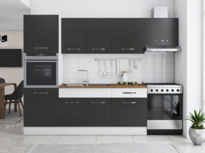 Bucatarie Sofia 260 cm, wenge / alb, blat termic nuc, corp cuptor incorporabil - imagine 2