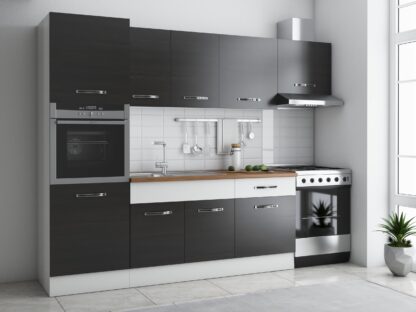 Bucatarie Sofia 260 cm, wenge / alb, blat termic nuc, corp cuptor incorporabil