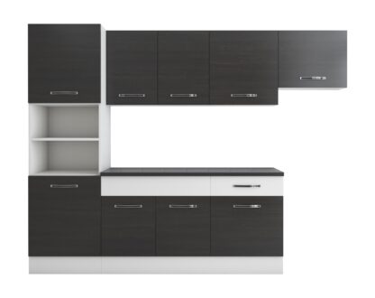 Bucatarie Sofia 260 cm, wenge / alb, blat termic wenge, corp cuptor incorporabil - imagine 6