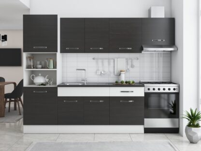 Bucatarie Sofia 260 cm, wenge / alb, blat termic wenge, corp cuptor incorporabil - imagine 3