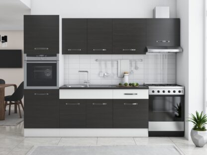Bucatarie Sofia 260 cm, wenge / alb, blat termic wenge, corp cuptor incorporabil - imagine 2