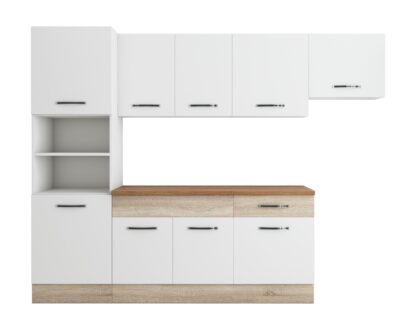 Bucatarie Sofia 260 cm, alb / sonoma, blat termic nuc, corp cuptor incorporabil - imagine 6