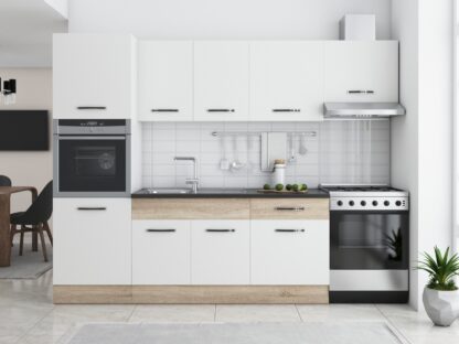 Bucatarie Sofia 260 cm, alb / sonoma, blat termic wenge, corp cuptor incorporabil - imagine 2