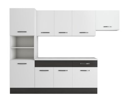 Bucatarie Sofia 260 cm, alb / wenge, blat termic alb, corp cuptor incorporabil - imagine 6