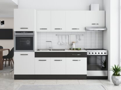 Bucatarie Sofia 260 cm, alb / wenge, blat termic alb, corp cuptor incorporabil - imagine 2