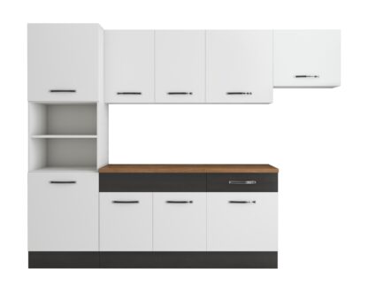 Bucatarie Sofia 260 cm, alb / wenge, blat termic nuc, corp cuptor incorporabil - imagine 6