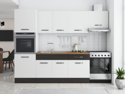 Bucatarie Sofia 260 cm, alb / wenge, blat termic nuc, corp cuptor incorporabil - imagine 2