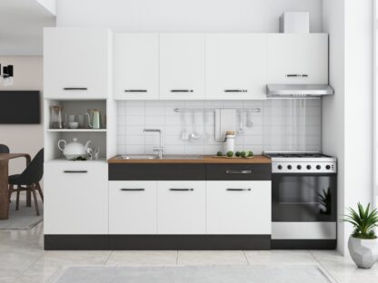 Bucatarie Sofia 260 cm, alb / wenge, blat termic nuc, corp cuptor incorporabil - imagine 3