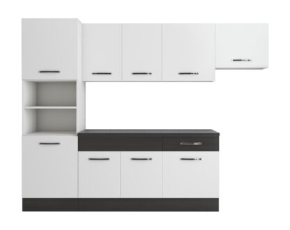 Bucatarie Sofia 260 cm, alb / wenge, blat termic wenge, corp cuptor incorporabil - imagine 6