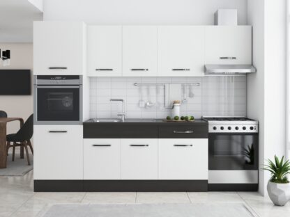 Bucatarie Sofia 260 cm, alb / wenge, blat termic wenge, corp cuptor incorporabil - imagine 2