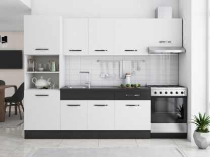 Bucatarie Sofia 260 cm, alb / wenge, blat termic wenge, corp cuptor incorporabil - imagine 3