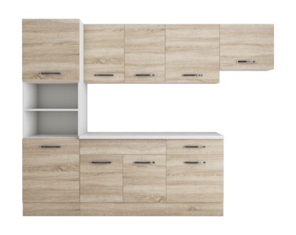 Bucatarie Sofia 260 cm, sonoma, blat termic alb, corp cuptor incorporabil - imagine 6