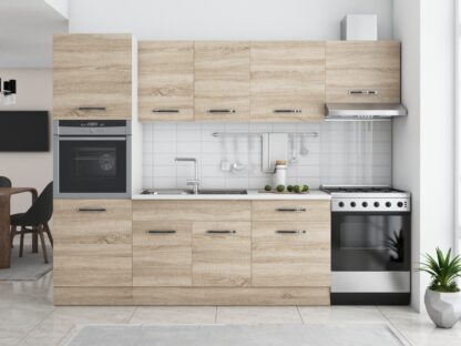 Bucatarie Sofia 260 cm, sonoma, blat termic alb, corp cuptor incorporabil - imagine 2