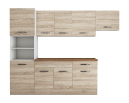 Bucatarie Sofia 260 cm, sonoma, blat termic nuc, corp cuptor incorporabil - imagine 6