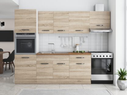 Bucatarie Sofia 260 cm, sonoma, blat termic nuc, corp cuptor incorporabil - imagine 2