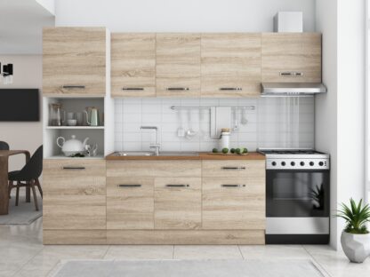 Bucatarie Sofia 260 cm, sonoma, blat termic nuc, corp cuptor incorporabil - imagine 3