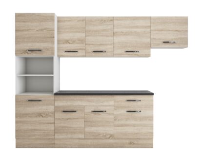 Bucatarie Sofia 260 cm, sonoma, blat termic wenge, corp cuptor incorporabil - imagine 6