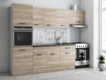 Bucatarie Sofia 260 cm, sonoma, blat termic wenge, corp cuptor incorporabil