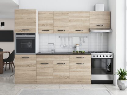 Bucatarie Sofia 260 cm, sonoma, blat termic wenge, corp cuptor incorporabil - imagine 2