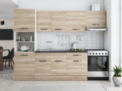 Bucatarie Sofia 260 cm, sonoma, blat termic wenge, corp cuptor incorporabil - imagine 3