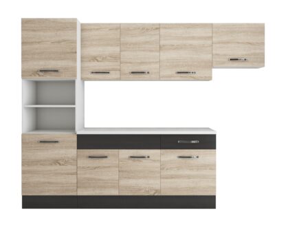 Bucatarie Sofia 260 cm, sonoma / wenge, blat termic alb, corp cuptor incorporabil - imagine 6