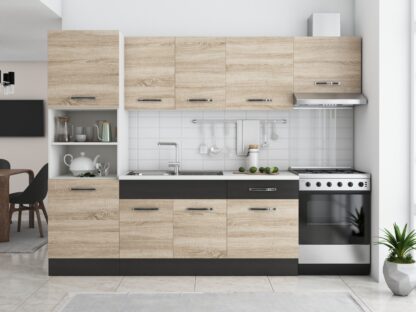 Bucatarie Sofia 260 cm, sonoma / wenge, blat termic alb, corp cuptor incorporabil - imagine 3