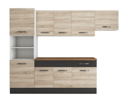 Bucatarie Sofia 260 cm, sonoma / wenge, blat termic nuc, corp cuptor incorporabil - imagine 6