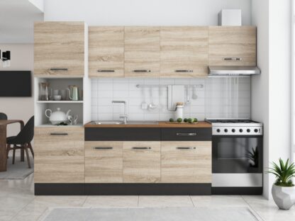 Bucatarie Sofia 260 cm, sonoma / wenge, blat termic nuc, corp cuptor incorporabil - imagine 3
