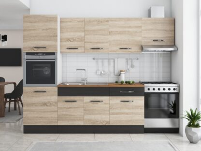 Bucatarie Sofia 260 cm, sonoma / wenge, blat termic nuc, corp cuptor incorporabil - imagine 2