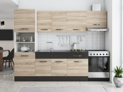 Bucatarie Sofia 260 cm, sonoma / wenge, blat termic wenge, corp cuptor incorporabil - imagine 3