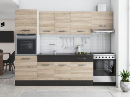 Bucatarie Sofia 260 cm, sonoma / wenge, blat termic wenge, corp cuptor incorporabil - imagine 2