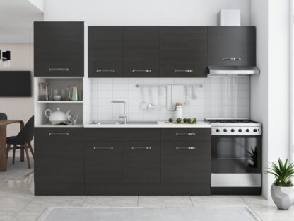 Bucatarie Sofia 260 cm, wenge, blat termic alb, corp cuptor incorporabil - imagine 3