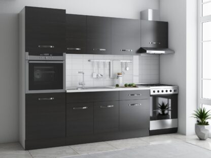 Bucatarie Sofia 260 cm, wenge, blat termic alb, corp cuptor incorporabil