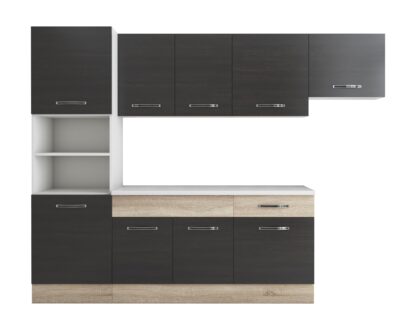 Bucatarie Sofia 260 cm, wenge / sonoma, blat termic alb, corp cuptor incorporabil - imagine 6