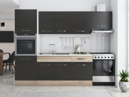 Bucatarie Sofia 260 cm, wenge / sonoma, blat termic alb, corp cuptor incorporabil - imagine 2