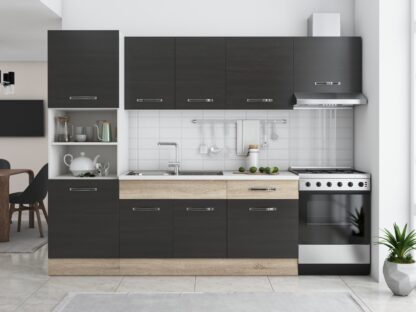Bucatarie Sofia 260 cm, wenge / sonoma, blat termic alb, corp cuptor incorporabil - imagine 3