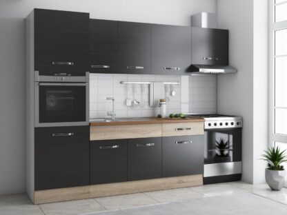 Bucatarie Sofia 260 cm, wenge / sonoma, blat termic nuc, corp cuptor incorporabil