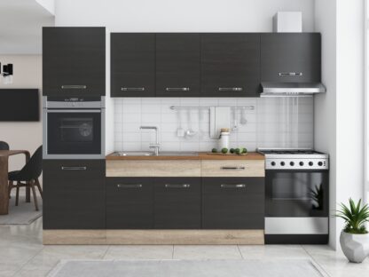 Bucatarie Sofia 260 cm, wenge / sonoma, blat termic nuc, corp cuptor incorporabil - imagine 2