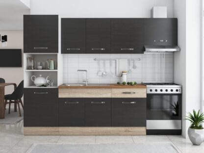 Bucatarie Sofia 260 cm, wenge / sonoma, blat termic nuc, corp cuptor incorporabil - imagine 3