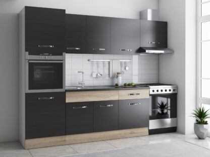 Bucatarie Sofia 260 cm, wenge / sonoma, blat termic wenge, corp cuptor incorporabil